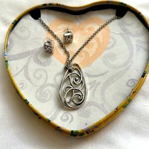 Brighton Rock N Scroll Silver Plate Swirl Teardrop necklace and stud ear…